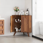 BERRYMERRY Fluted Corner Cabinet with Storage,Space Saving Corner Floor Cabinet with Adjustable Shelve & Arched Profile Door for Living Room Kitchen Bathroom (Brown, 15.7”D x 31.5”W x 30.7”H)