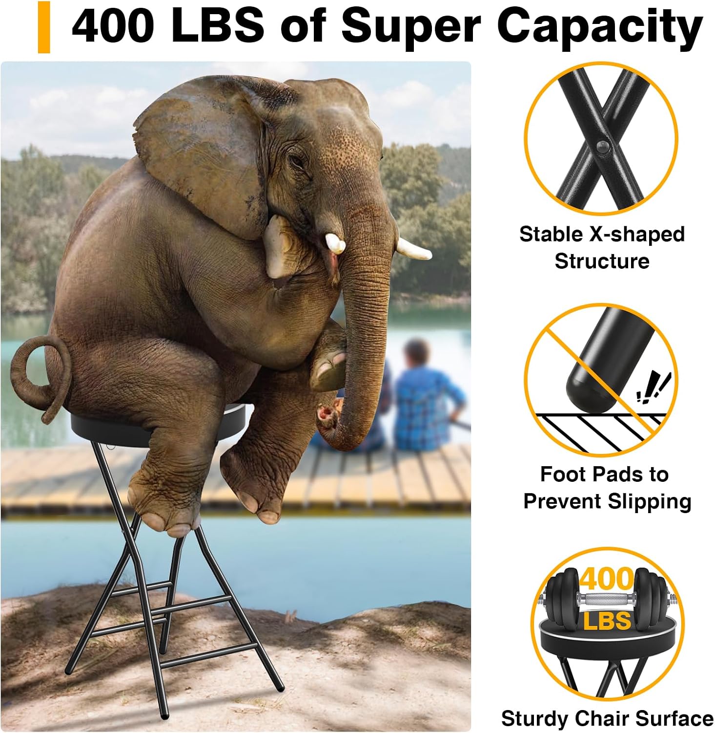 TAVR Folding Stool，26.4 Inch Collapsible Stool with Safety Lock | Tall Folding Counter Bar Stool, Portable PU Leather Stool Chair for Kitchen, Balcony, Camping, Fishing & Outdoor Indoor Use