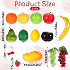 24 Pcs Artificial Fruits Pack Realistic Fake Fruit for Decoration Party Simulation Fruit Props for Photography Display Decoration Home Kitchen Lifelike Realistic Fake Fruits Strawberry, Mango, Bananas