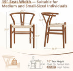 LUE BONA Solid Wood Wishbone Dining Chair Set of 2, Mid Century Modern Y-Shaped Backrest Dining Room Chairs, Fully Assembled Handwoven Seat, Light Brown