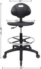 (Tall Bench Stool, Rubber Roller Blade Stye Casters Easy to Clean! Ergonomic Polyurethane Drafting Stool. Seat Height Range 24"-34". Home Office Lab Workstation.
