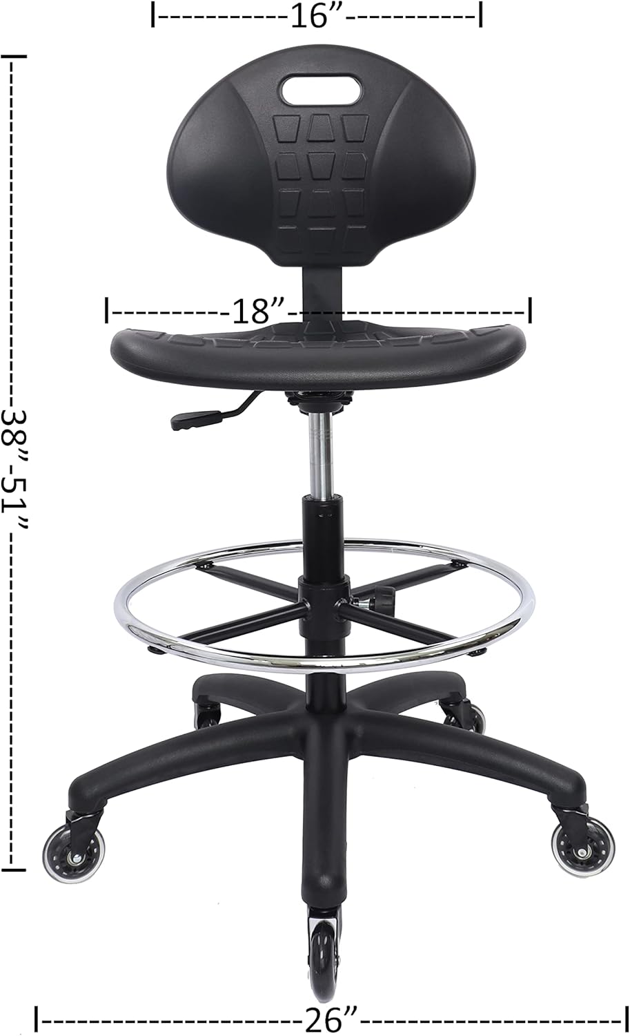 (Tall Bench Stool, Rubber Roller Blade Stye Casters Easy to Clean! Ergonomic Polyurethane Drafting Stool. Seat Height Range 24"-34". Home Office Lab Workstation.