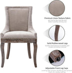 Modern Dining Chairs Set of 2, Fabric Upholstered High Back Chairs with Nailhead Trim and Curved Solid Wood Legs, Sillas de Comedor Accent Chairs for Dining Room, Beige