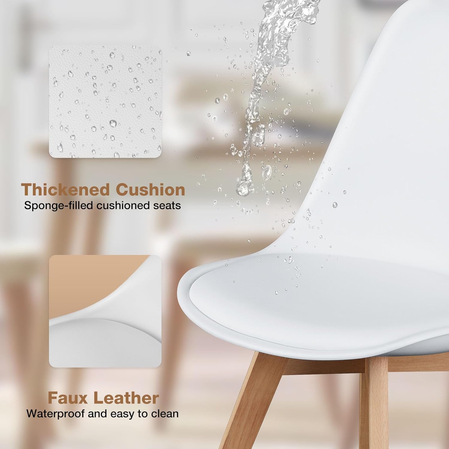 OLIXIS Dining Chairs Set of 4, Mid Century Modern Accent Chairs with Curved Backrest and Wood Legs, PU Leather Upholstered Kitchen Side Chairs for Living Room, Bedroom, Outdoor Patio, White