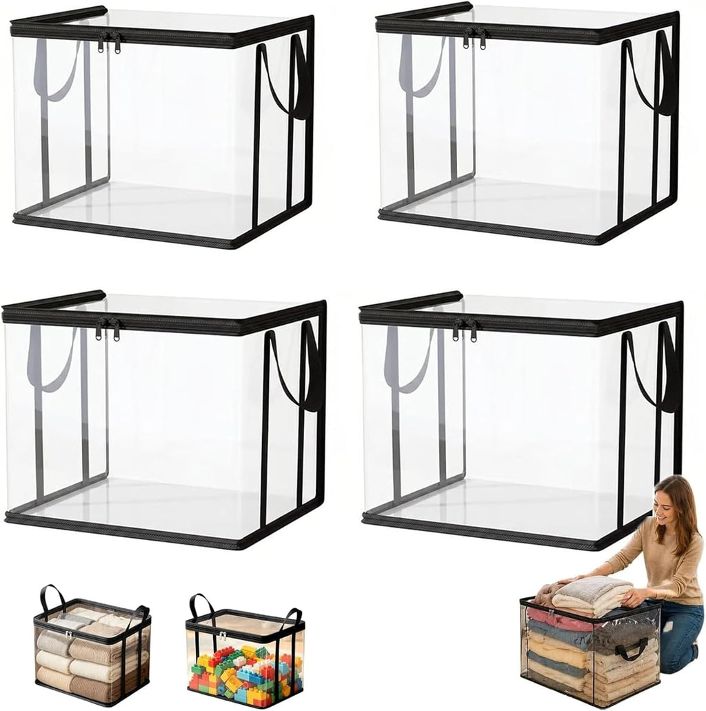 Stuffed Storage Pvc Organizer Bag Doll Storage Container Waterproof, Large Heavy Duty Thick Plastic Clear Storage, Large Clear Thick Plastic Storage Box with Hinged Lid for Clothes (black*4)