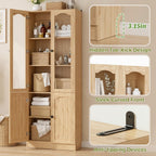 Cyclysio 80" Tall Pantry Cabinet with 8 Doors, Natural Oak Kitchen Pantry Storage Cabinet with Built-in Baseboard Notch & Adjustable Shelves – Kitchen Storage Cabinet for Dining, Living Room, Office