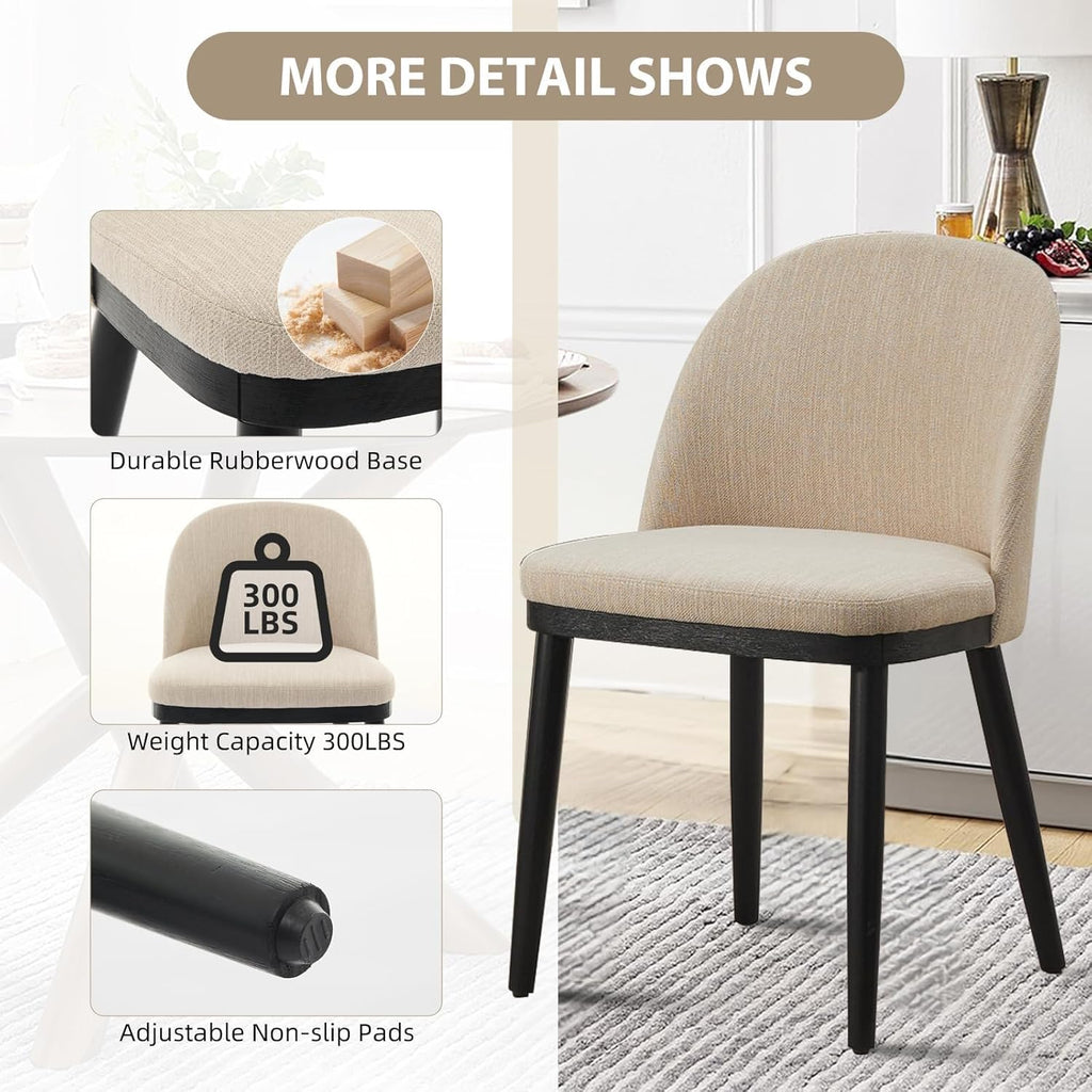 Garvee Wooden Dining Chairs Set of 6, Upholstered Kitchen Dining Room Chair, Modern Linen Fabric Farmhouse Dinner Chair with Leveling Feet/High Backrest Support for Dining Room, Living Room,Beige