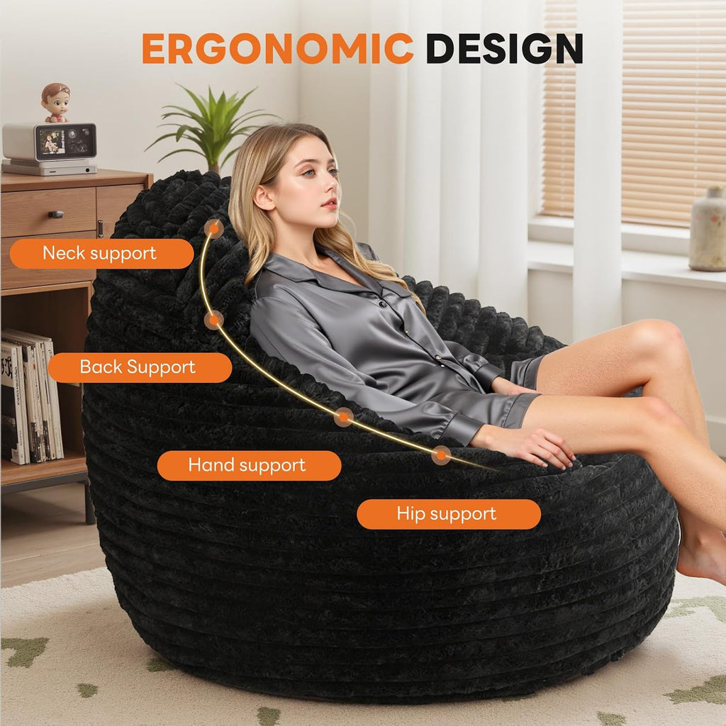 Sweetcrispy Bean Bag Chair, 39 Inch Bean Bags for Adults and Kids, Chair with Memory Foam Filled, Couch with Backrest and Armrests, Comfy Sofa for Living Room, Bedroom and Dorm, Black