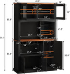Einhomn 71" Tall Kitchen Pantry Cabinet with Charge Station, 3 Adjustable Shelves, Wine Rack and Glass Door, Kitchen Hutch for Dining Room, Kitchen and Living Room, Black