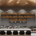 Solid Wood LED Wall Mounted Wine Rack | 4 Tiers Liquor Bottles Floating Shelves with Glass Holder, Industrial Style, Suitable for for Home Bar Dining Room