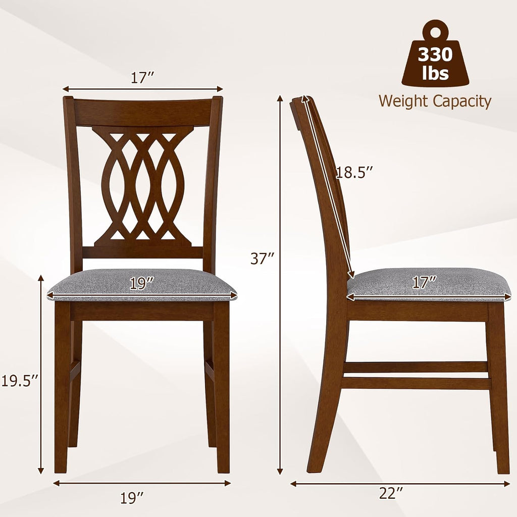 Giantex Upholstered Dining Chairs Set of 2, Farmhouse Fabric Side Chairs w/Cushioned Seats, Patterned Backrests, Sturdy Rubber Wood Frames, Wooden Accent Chairs for Kitchen, Dining Room