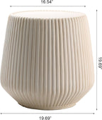 IRONORA White Vertical Fluted Round Side Table, Barrel Shaped Pedestal End Table, Pleated Textured Accent Coffee Table for Living Room Bedroom Entryway, Minimalist Indoor Decor Nightstand