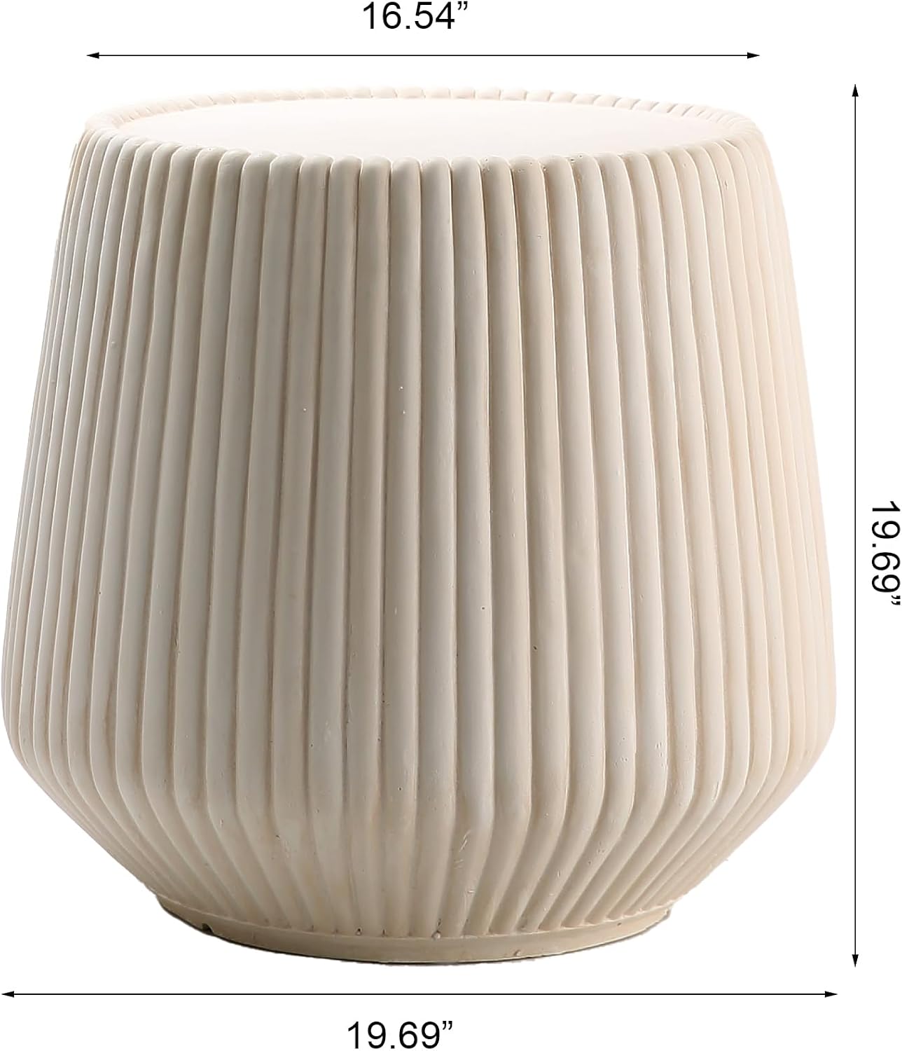 IRONORA White Vertical Fluted Round Side Table, Barrel Shaped Pedestal End Table, Pleated Textured Accent Coffee Table for Living Room Bedroom Entryway, Minimalist Indoor Decor Nightstand