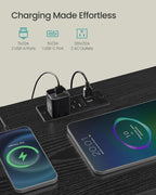 SONGMICS BELLAH Collection - Nightstand with Charging Station and App-Controlled Adjustable LED Lights, Bed Side Table, 2 Drawers and 1 Open Shelf, Modern, Ink Black and Ebony Black ULGS302BH01S