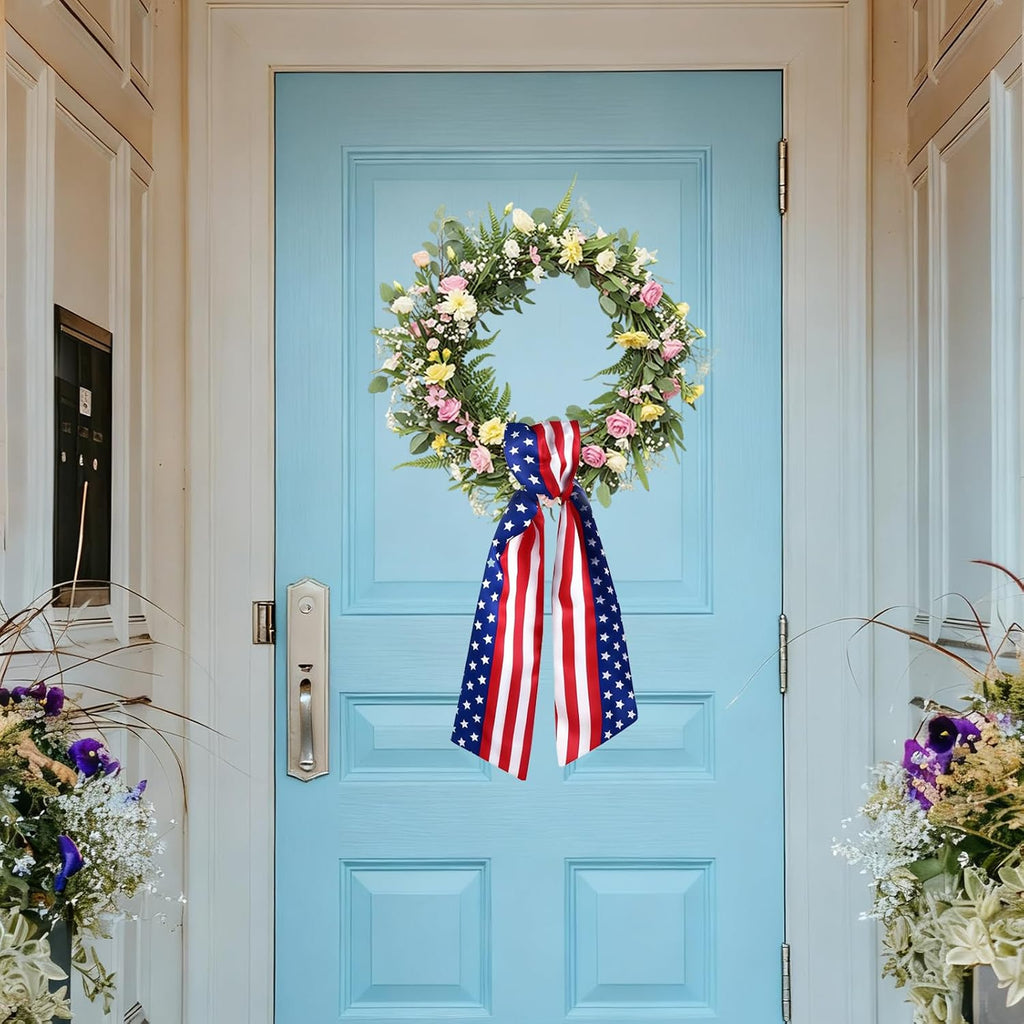 2pcs Patriotic Wreath Sash for Front Door, Sashes for Wreath Doorway Decoration, Stars and Stripes