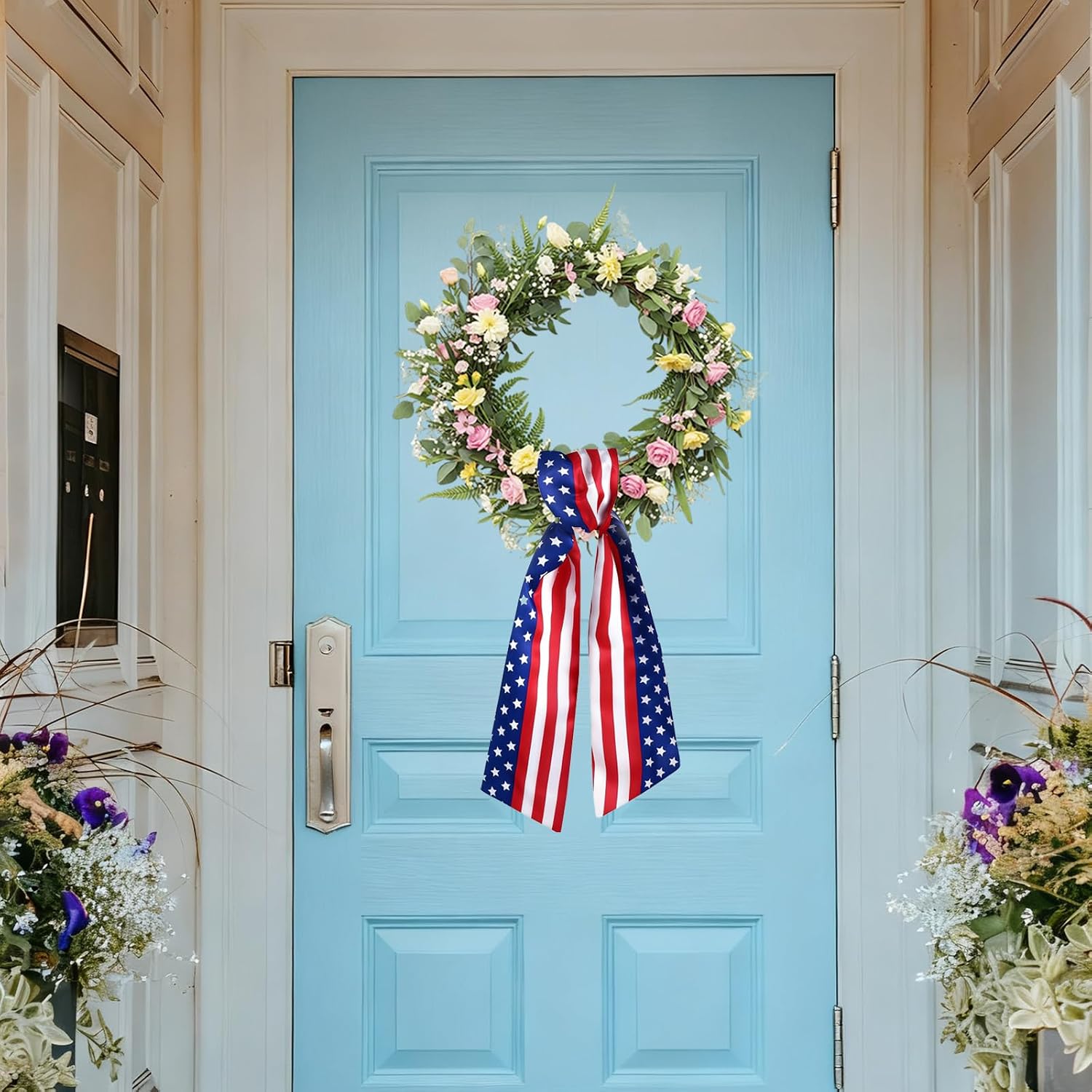 2pcs Patriotic Wreath Sash for Front Door, Sashes for Wreath Doorway Decoration, Stars and Stripes