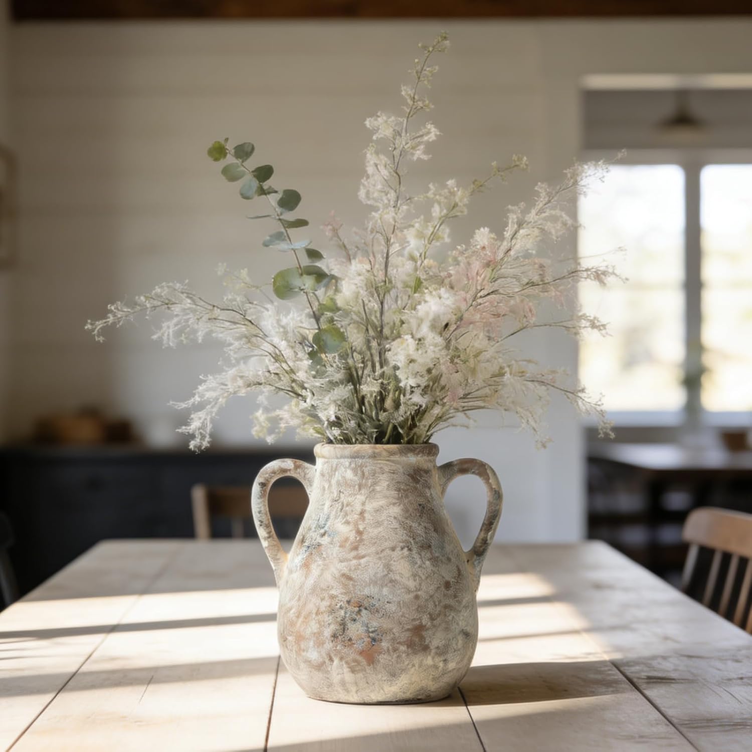 MILÖNGA Ceramic Vase Raw Terracotta Vase for Centerpieces,Modern Farmhouse Rustic Vintage Flower Vase for Pottery Barn Home Decor,Living Room,Kitchen Bedroom (Brown, 7.5 Inches)