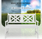 VINGLI 50" Outdoor Wood Bench, Weatehr Resistant Wooden Garden Patio Bench with Comfortable Backrest & Curved Armrest, 800lb Capacity Loveseat for Front Porch Park Yard Deck (White, Geometric)
