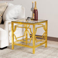 Modern 19.7" Square Glass Side Table for Living Room Luxury 2-Tier Storage End Table with Clear Tempered Glass Top and Gold Frame
