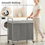 STORAGE MANIAC 3 Section Laundry Sorter, 60 Gal. Laundry Hamper Cart with Heavy Duty Rolling Lockable Wheels and Removable Bags, Clothes Organizer Basket Clothes Separator Hamper, Gray with Lid