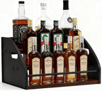 Liquor Bottle Display Shelf, Coffee Syrup Rack Organizer with Metal Hand, 3 Step Countertop Liquor Wine Rack, Mini Bar, Liquor Cabinet, Home Retro Bar Shelf Stand for Liquor Whiskey, Bourbon, Spirits