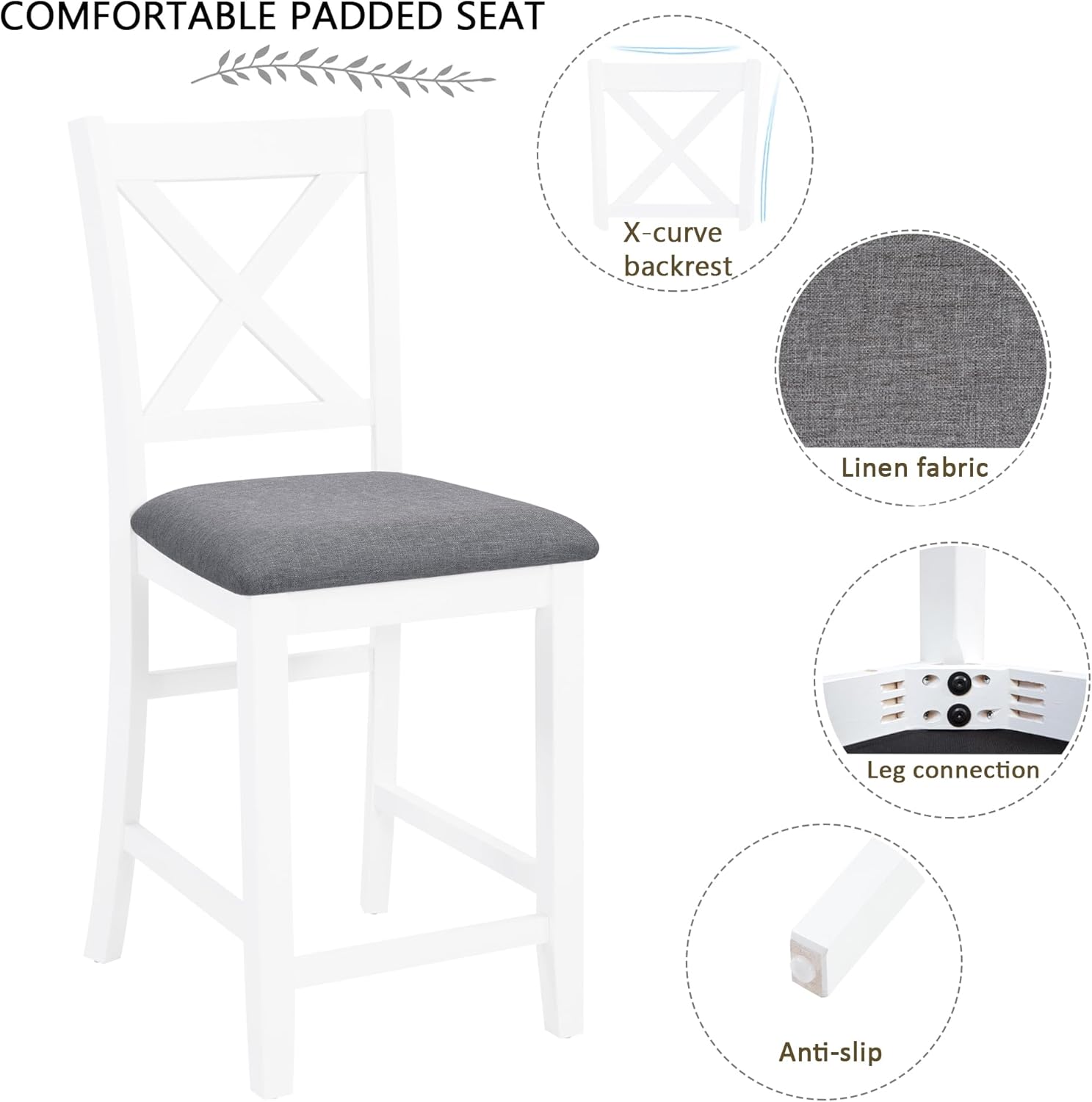 LUMISOL 5-Piece Counter Height Dining Set, Wooden Square Table with 4 Chairs, Space-Saving 4-Person Dining Table Set for Small Kitchen Dining Room, Grey + White