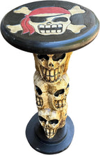 Pirate Skull and Crossbones Side Table, Hand-Carved Wood, 21 Inches Tall, 10-Inch Round Top Set of 2