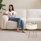 Round Vanity Stool with Storage Ottoman,Vanity Chair for Makeup Room with Removable Cover, Small Footrest Ottoman for Home, Living Room, Bedroom (Beige)