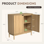 Otterease Fluted Buffet Cabinet with Storage, Wooden Sideboard with Doors & Adjustable Shelves, Modern Accent Cabinet for Kitchen, Living Room, Entryway, Hallway, Natural