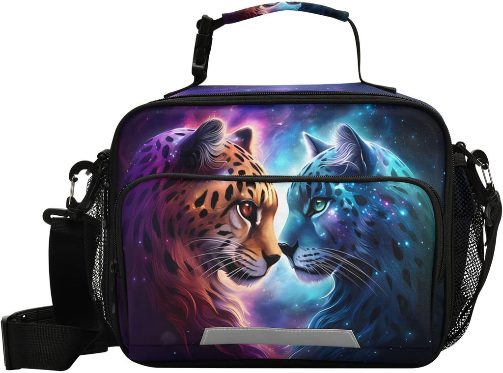 Cheetah Tiger Galaxy Lunch Box for Boys Girls Insulated Lunch Bag Kids Cooler Tote Shoulder Strap Reusable School Picnic Travel Office