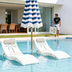 Folding in Pool Lounge Chair Set of 2, HDPE Fade Resistant Patio Chaise Sun Tanning Lounge Chairs, Ledge Lounger for Easy Carry, Palm Pattern for Beach Backyard Poolside Deck Wading Area White