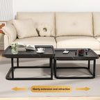 Nesting Coffee Table Set of 2, 23.6"+19.7" Nesting Tables,Small Square Coffee Table with Fluted,Center Table for Living Room Bedroom Office Balcony Yard (Black)