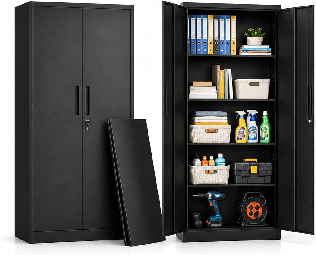 SAWJEC Metal Storage Cabinet with Lock, 72"H Tall Garage Storage Cabinet, Heavy Duty Steel Locking Cabinet with 4 Adjustable Shelves, Black File Cabinet for Home Office Workshop, 18"D x 35"W x 72"H