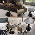 Creative Metal End Table, Living Room Coffee Table with Marble Tabletop, Modern Geometric Decorative Table for Sofa Bedroom Apartment Reception Area Hotel(Width 23.6in/60cm, Black-White Base)