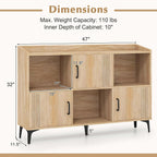 Giantex Storage Cabinet, Sideboard with 3 Doors, 3 Open Compartments, Bookcase with 5 Raised Metal Legs, Buffet Table, Bookshelf, Floor Cabinet for Living Room Display, Dining Room, Entryway, Oak