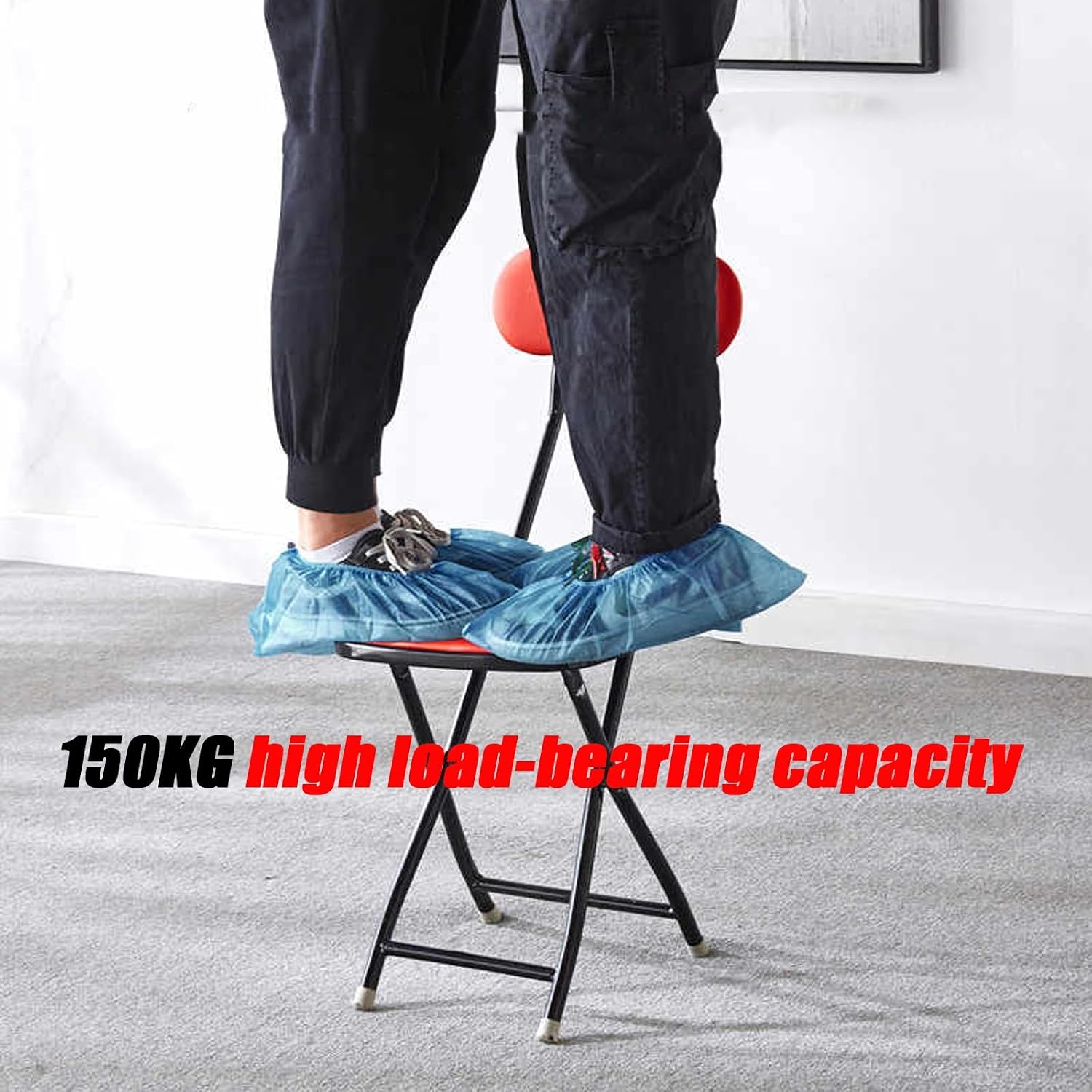 1 Piece Folding Chairs Stools- Multipurpose Stacking Metal Chair- Foldable Design for Small Spaces,Hollow High Back Support(Red)