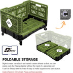 Bigant Heavy Duty Collapsible & Stackable Plastic Milk Crate-Medium Size, Olive, Stackable Open Front Organizer, Set of 1, Snap Lock Foldable Industrial Garage Storage Bin Container Utility Basket