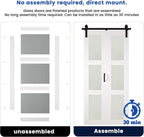 SMARTSTANDARD 64in x 84in Bifold Barn Door, Frosted Glass Barn Door with Hardware Kit Included, Pre-Drilled Holes Easy Assembly -Solid Barn Doors Slab Covered with Water-Proof PVC Surface, White
