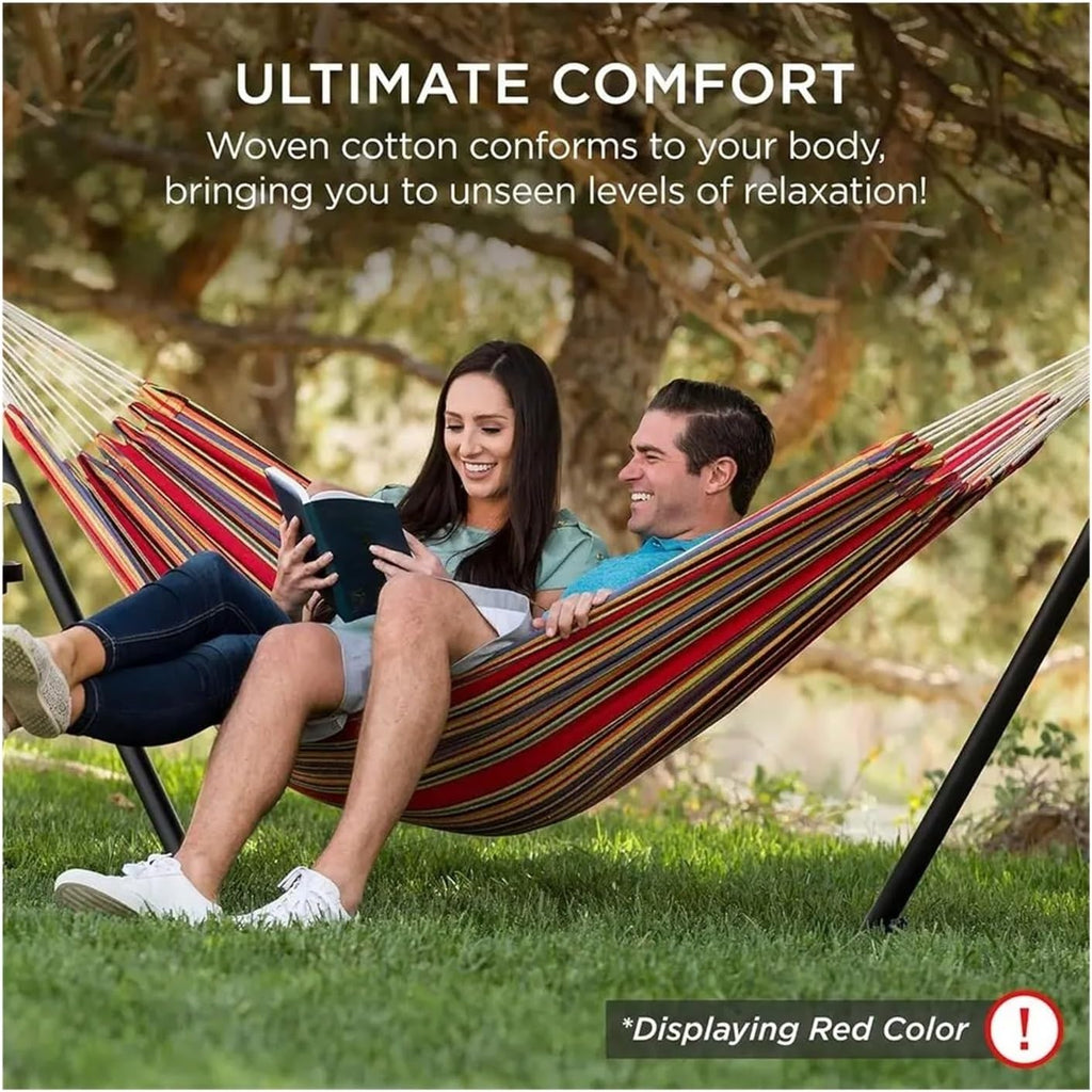 Foldable Hanging Chair - Portable and Detachable Outdoor-Friendly Cotton Hammock with Steel Stand and Carry Bag(Red)