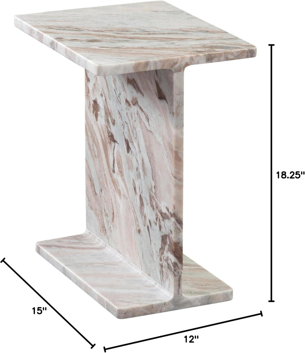 Steve Silver Furniture Irma I-Beam Toronto Brown Marble End Table, Living Room Piece, Side Table, Modern Design, 15"" L x 12"" D x 18.25"" H, Brown