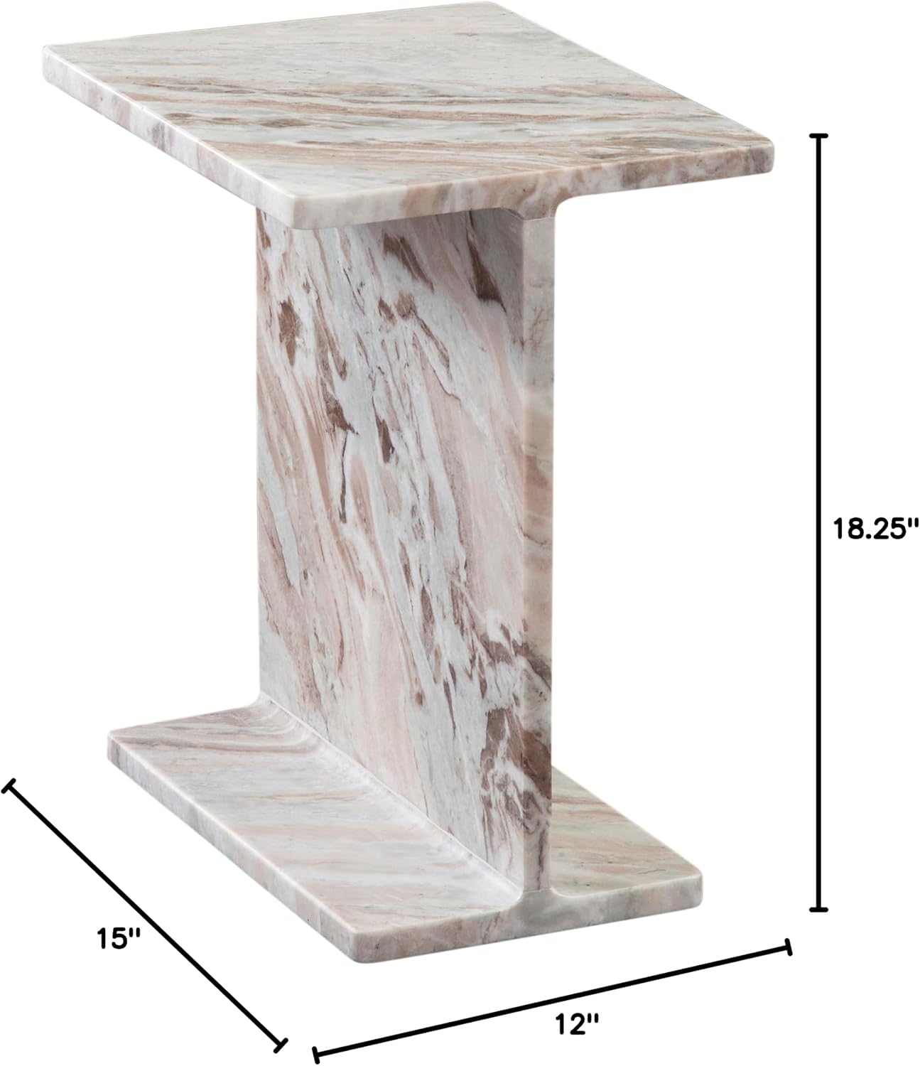 Steve Silver Furniture Irma I-Beam Toronto Brown Marble End Table, Living Room Piece, Side Table, Modern Design, 15"" L x 12"" D x 18.25"" H, Brown