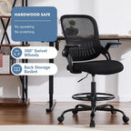 DUMOS Drafting Chair with Flip-up Arms, Tall Office Standing Desk Chair with 360° Swivel Rolling Wheels, Counter Height Adjustable, High Ergonomic Mesh Computer Chairs, Ink