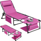 Flamaker Oversize Face Down Chaise Lounge Chair, 27 Inch WideFoldable Outdoor Patio Chair, 5-Position Adjustable Tanning Chairwith Face& Arm Holes for Sunbathing, Pool, Beach, Lawn (Pink, 1Pcs)