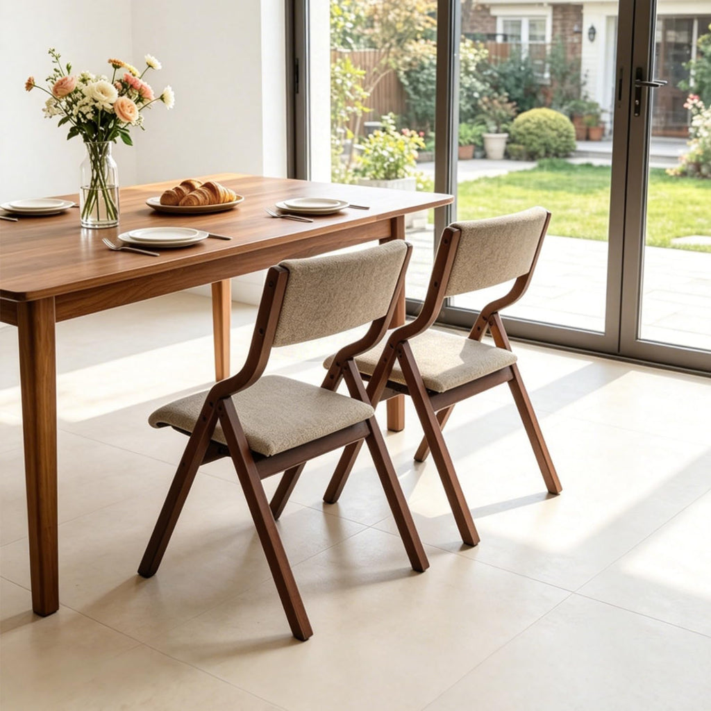 CangLong Foldable Chair Set of 2, Walnut+Light Coffee | Padded Fabric Chairs with Solid Wood Frame, Stackable and Assembled, for Guests Kitchen Office Wedding Party