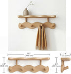 Wave-Shaped Bamboo Coat Rack Wall Mount with Shelves - Modern Decorative Wall Hooks for Entryway, Bathroom & Bedroom,Eco-Friendly Organic Wood Wall Mounted Rack for Hanging Coats, Bags, Keys 4 Hooks