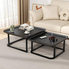 Nesting Coffee Table Set of 2, 23.6"+19.7" Nesting Tables,Small Square Coffee Table with Fluted,Center Table for Living Room Bedroom Office Balcony Yard (Black)