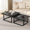 Nesting Coffee Table Set of 2, 23.6"+19.7" Nesting Tables,Small Square Coffee Table with Fluted,Center Table for Living Room Bedroom Office Balcony Yard (Black)
