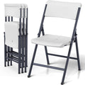 White Folding Chairs 4 Pack, Outdoor Portable Plastic Foldable Chairs with Metal Frame, 300lbs Capacity Heavy Duty Folding Chairs for Patio, Picnic, Kitchen, Dining, Party