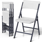 White Folding Chairs 4 Pack, Outdoor Portable Plastic Foldable Chairs with Metal Frame, 300lbs Capacity Heavy Duty Folding Chairs for Patio, Picnic, Kitchen, Dining, Party