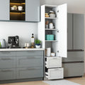 KEIKI Kitchen Pantry Storage Cabinet with Multi-Tier Shelf & Drawers, Spice Rack Next to Fridge, Freestanding Wood Cabinet Hutch Food Pantries Cupboard for Dining Room, Narrow Spaces
